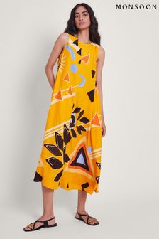 Monsoon Orange Amanda Print Dress (E18869) | kr1,038
