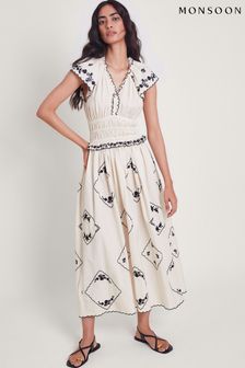 Monsoon Natural Esther Embroidered Maxi Dress (E18873) | AED639