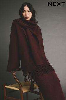 Berry Red Premium Handsewn Wool Rich Scarf Coat (E18878) | $242