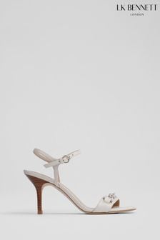 LK Bennett Grey Ivonne Woodstack Leather Kitten Heel Sandals (E19434) | $545