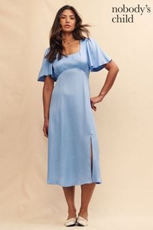 Nobodys Child Blue Dee Dee Midi Dress With Heart Satin Jacquard (E19775) | €75