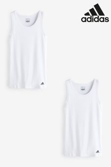 adidas White Active Flex Cotton 3 Stripe Vest 2 Pack (E19836) | 148 QAR