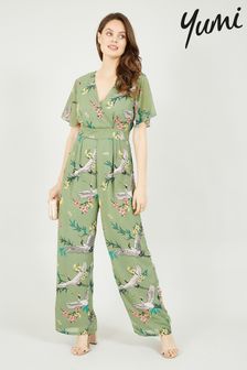 Yumi Green Crane Print Jumpsuit (E21128) | SGD 97