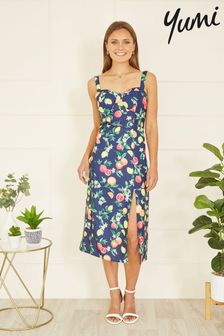 Yumi Blue Fruit Print Strappy Sundress With Front Split (E21150) | AED305
