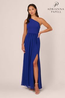 Adrianna Papell Blue One Shoulder Chiffon Gown (E21292) | 688 QAR