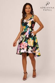 Adrianna Papell Printed Mikado Short Black Dress (E21308) | $307