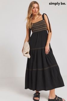 Simply Be Black Embroidered Tiered Maxi Dress (E21423) | $77