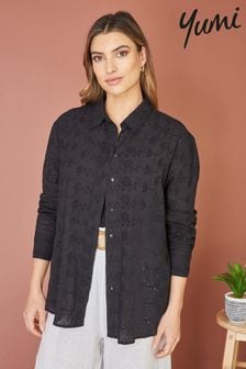 Yumi Black Relaxed Cotton Broderie Anglaise Shirt (E22179) | AED222