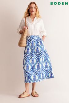 Boden Blue Petite Florence Pineapple Linen Midi Skirt (E22180) | €152