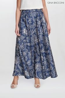 Gina Bacconi Blue Dakota Satin Elastic Waist Skirt (E22315) | AED272