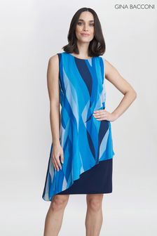 Gina Bacconi Blue Edie Short Printed Asymmetric Overlay Dress (E22317) | kr2,466