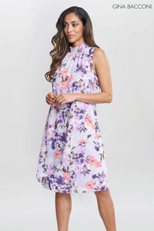 Gina Bacconi Purple Ginnie Printed Sleeveless Dress (E22321) | kr2,337