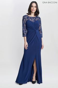 Gina Bacconi Blue Sonia Maxi Knot Front Sweetheart Dress (E22324) | AED1,658