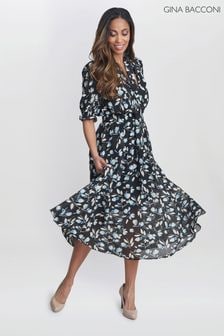 Gina Bacconi Mimi Godet Pussy Bow Black Dress (E22344) | NT$5,600
