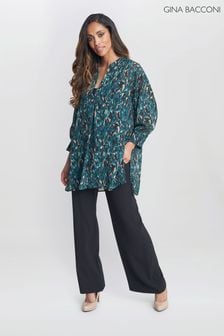 Gina Bacconi Green Dido Collarless Tunics Top (E22345) | $101