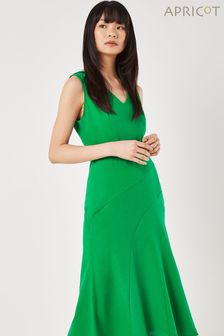 Apricot Green V-Neck Linen Flounce Dress (E22436) | KRW74,700