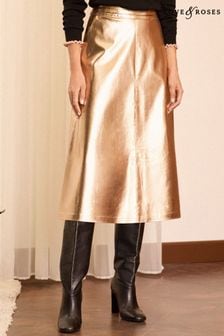 Knee length gold skirts best sale