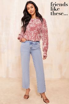 Friends Like These Pink Petite Long Sleeve Cuff Detail Top (E22940) | $37