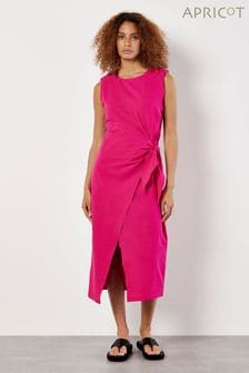 Apricot Pink Wrap & Knot Cotton Midi Dress (E23071) | €44