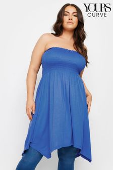 Yours Curve Blue Shirred Hanky Hem Top (E23076) | €29