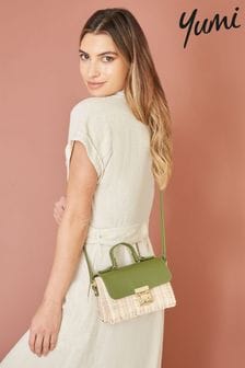 Yumi Green Faux Fur Leather Rattan Bag With Handle And Shoulder Strap (E23445) | €37