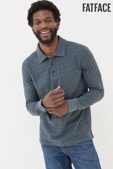 FatFace Navy Herringbone Long Sleeve Polo Shirt (E23543) | $60