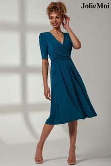 Jolie Moi Blue Bianca Half Sleeve Jersey Midi Dress (E23583) | $117