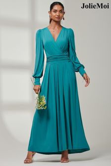 Jolie Moi Green Giulia Long Sleeve Maxi Dress (E23589) | kr1,155