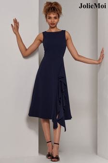 Azul marino - Jolie Moi Haylen Frill Detail Midi Dress (E23590) | 96 €
