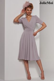 Jolie Moi Grey Bianca Half Sleeve Jersey Midi Dress (E23591) | $108