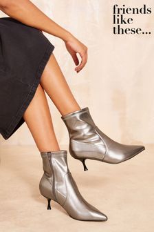 Silver kitten heel ankle boots hotsell
