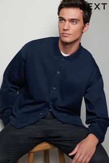 Navy Blue Cotton Rich Jersey Button Through Shacket (E23781) | $53