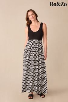 Ro&Zo Black Petite Petite Geo Print Skirt Maxi Dress (E23864) | $153