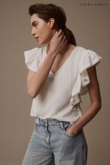 Laura Ashley White Ruffle Frill Top (E23874) | $48