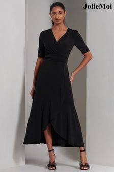 Jolie Moi Black Olana Jersey Frill Hem Maxi Dress (E23894) | €105
