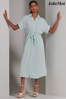 Jolie Moi Blue Jessie Linen Shirt Midi Dress (E23896) | SGD 132