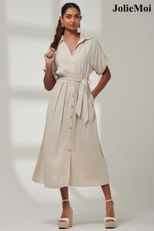 كريمي - فستان جيسي متوسط الطول قميص كتان من Jolie Moi (E23905) | 434 ر.س