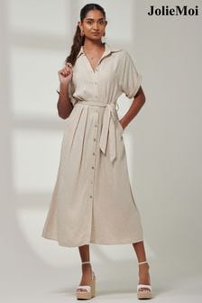 Jolie Moi Natural Jessie Linen Shirt Midi Dress (E23905) | €104