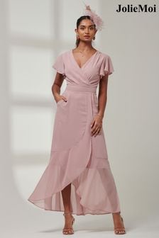 Jolie Moi Pink Vicky Chiffon Frill Maxi Dress (E23909) | AED416