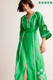 Boden Green Petite Una Linen Embroidered Dress (E24111) | KRW448,300