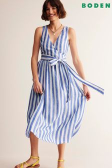 Boden Blue Petite Linen Wrap Midi Dress (E24116) | SGD 261