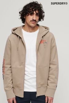 Superdry Brown Sportswear Logo Loose Zip Up Hoodie (E24129) | $103