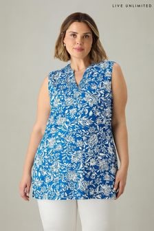 Live Unlimited Blue Curve Paisley V-Neck 100% Cotton Tunic (E24257) | $77