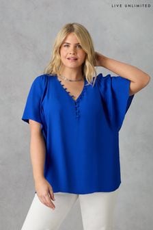 Live Unlimited Blue Curve Shirred Shoulder Blouse (E24267) | $94