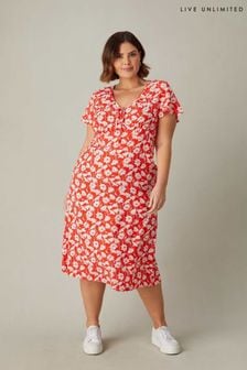 Live Unlimited Red Floral Print Midi Tea Dress (E24317) | $101