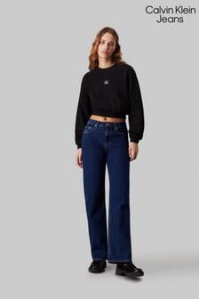 Calvin Klein Jeans Woven Crew-Neck 100% Cottton Black Sweatshirt (E24348) | $142