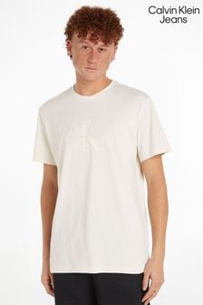 أبيض - Calvin Klein Jeans Monologo Applique Black T-shirt (E24411) | 287 ر.س