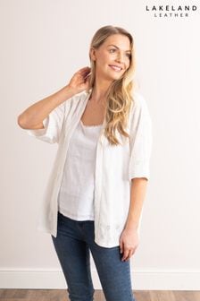 Lakeland Leather Clothing Kimmy Pointelle 3/4 Sleeve White Cardigan (E24492) | KRW64,000