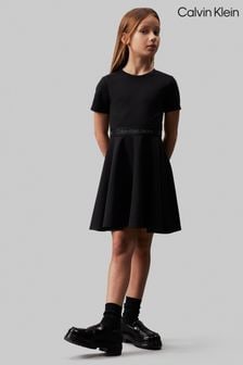 Calvin Klein Black Fit And Flared Punto Tapered Dress (E24522) | $103
