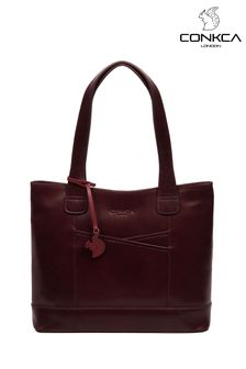 Conkca Purple 'Little Patience' Leather Tote Bag